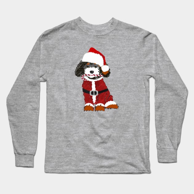 Cute Cartoon Bernedoodle Santa Dog Long Sleeve T-Shirt by EMR_Designs